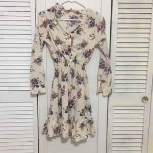 Long-Sleeved Floral Print Chiffon Dress